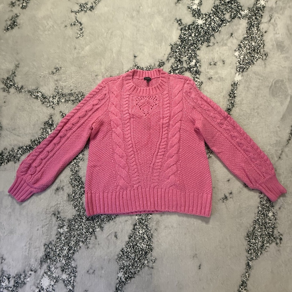 Talbots Sweater Womens Size L Pink Cable Knit Long Sleeve Crew Neck Ribbed Cuff